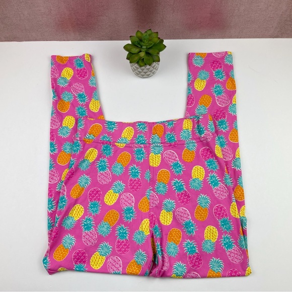 Simply Southern Pink Yellow Pineapple Fruit Leggings Stretch Women One Size - Picture 1 of 5